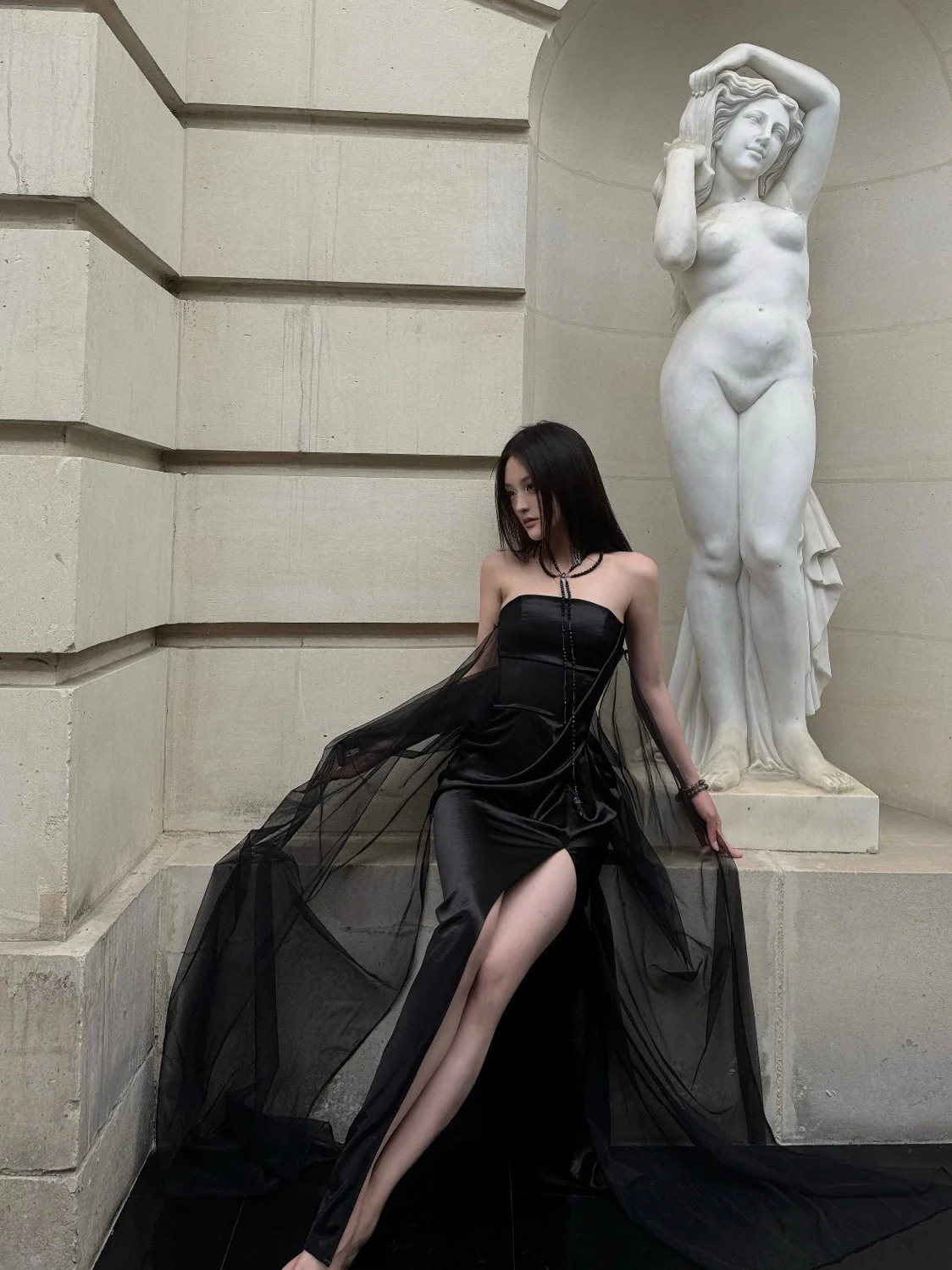 CROWCREW Night Butterfly Mist-Shrouded Strapless Dress