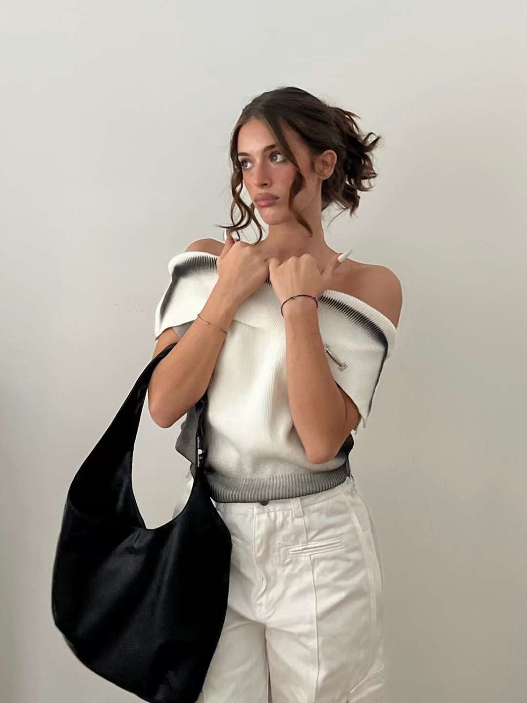 YJ1NGZYZJ Shoulder Knit Top In White