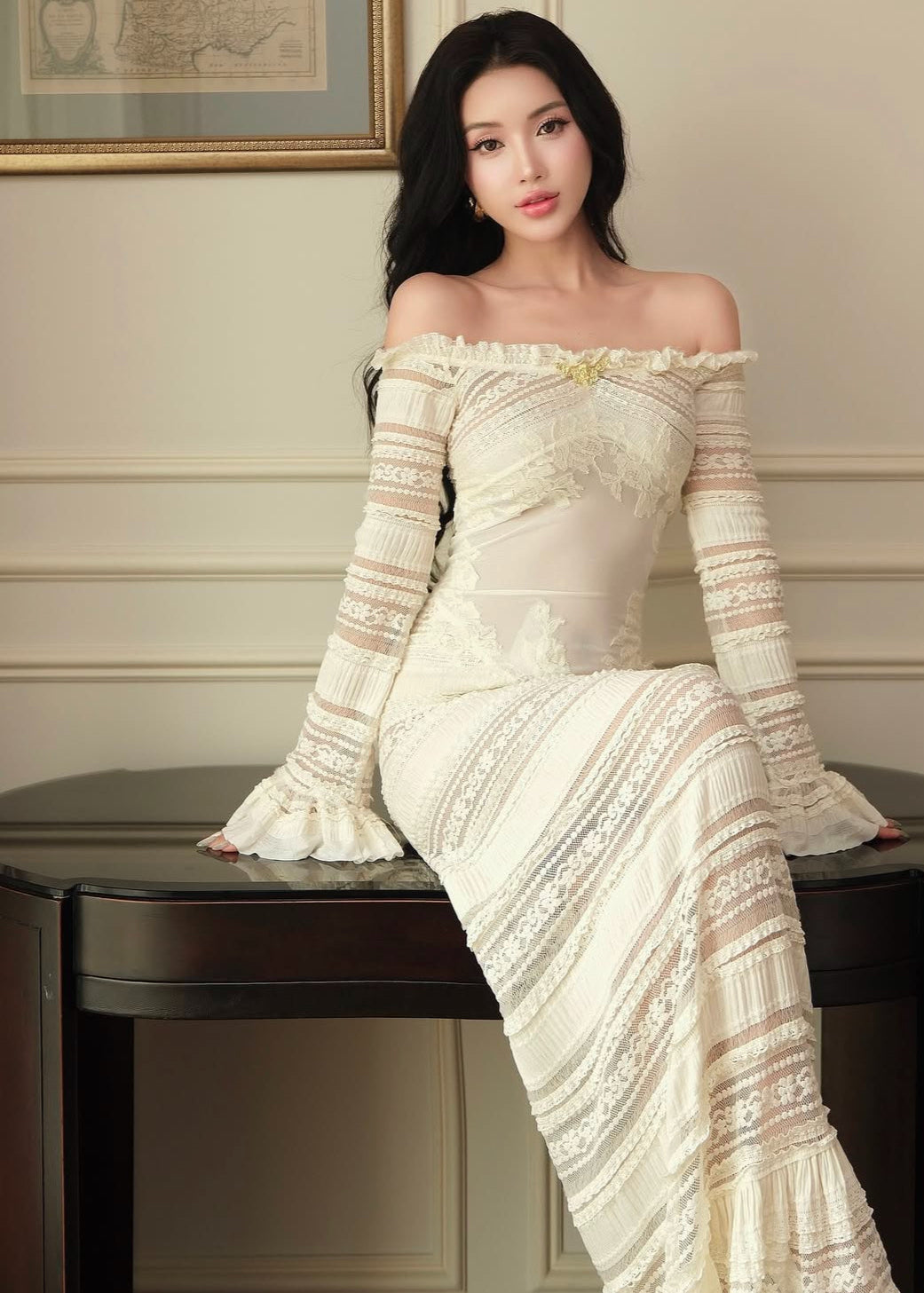 off the shoulder lace formal dress Amarra 89076