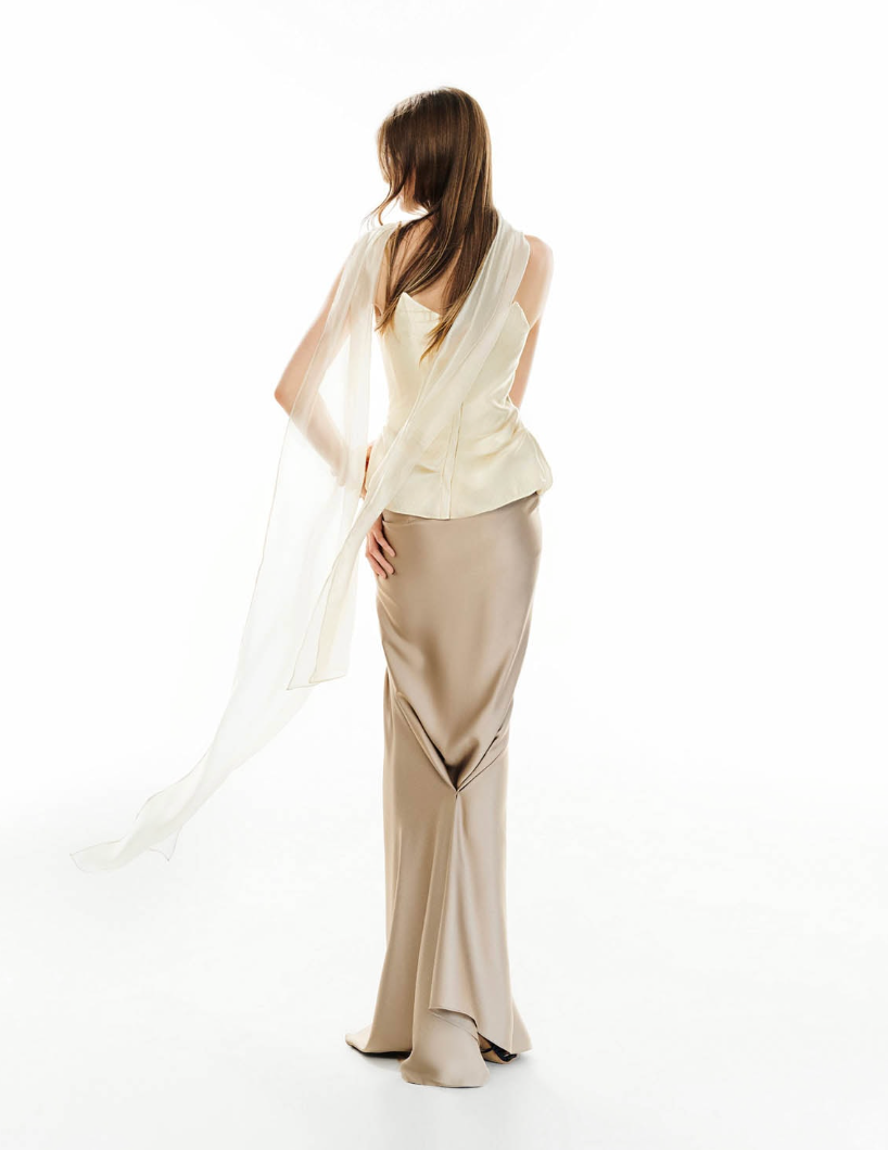 Must Have Corset with Scarf & Silk maxi skirt