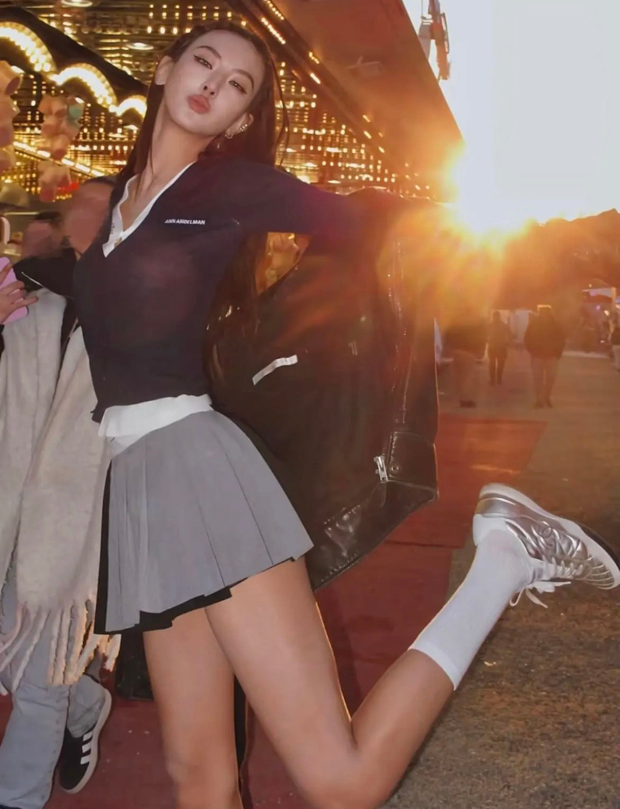 Ann Andelman Grey Deconstructed Pleated Skirt