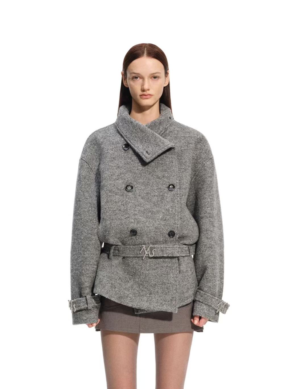 Naws Mist Grey Layered Collar Woolen Jacket