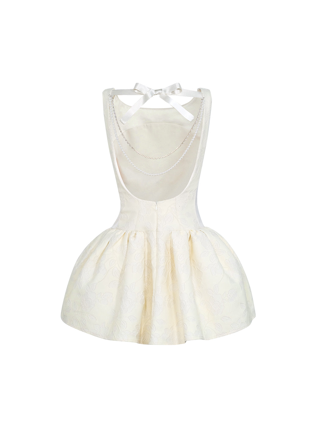 Artel Retro White Jacquard Open-Back Pearl Ball Gown