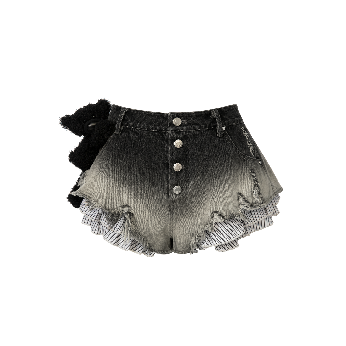 13DE MARZO Frayed Hem Distressed Denim Shorts