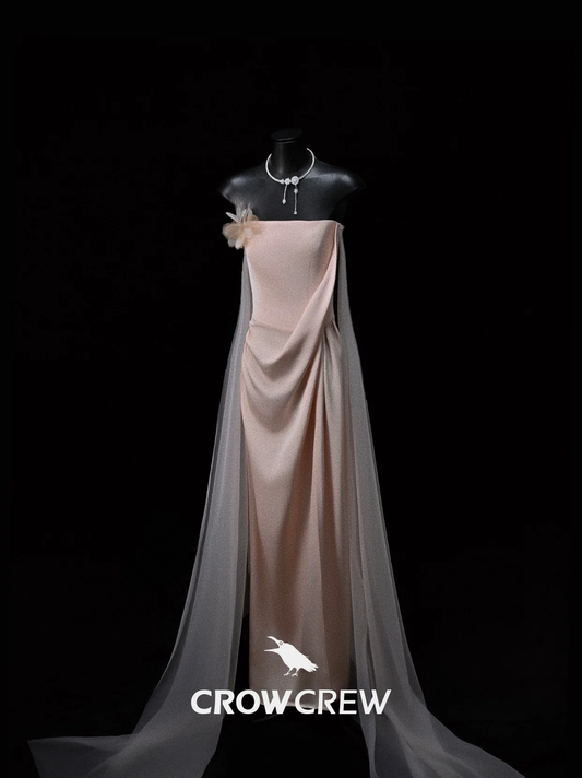 CROWCREW Pink Oriole Morning Mist Strapless Dress