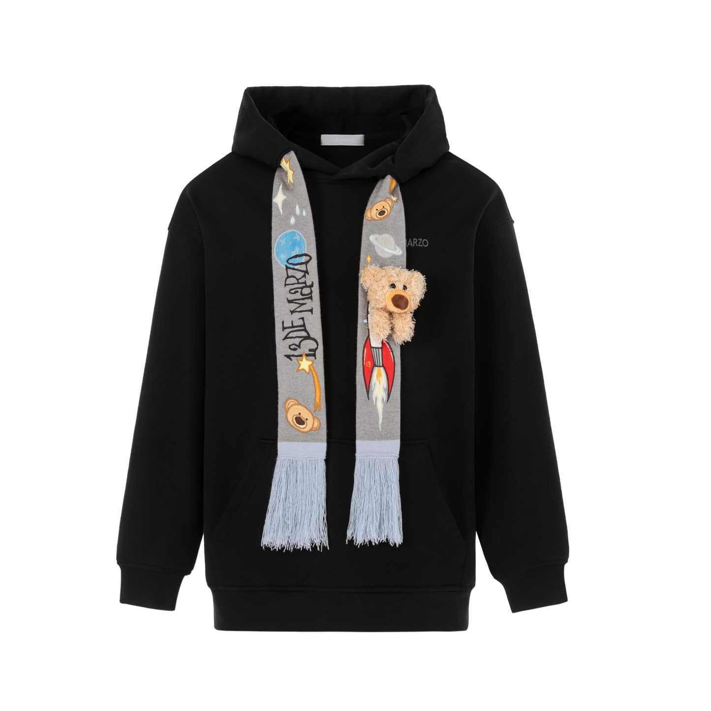 13DE MARZO Space Image Scarf Hoodie