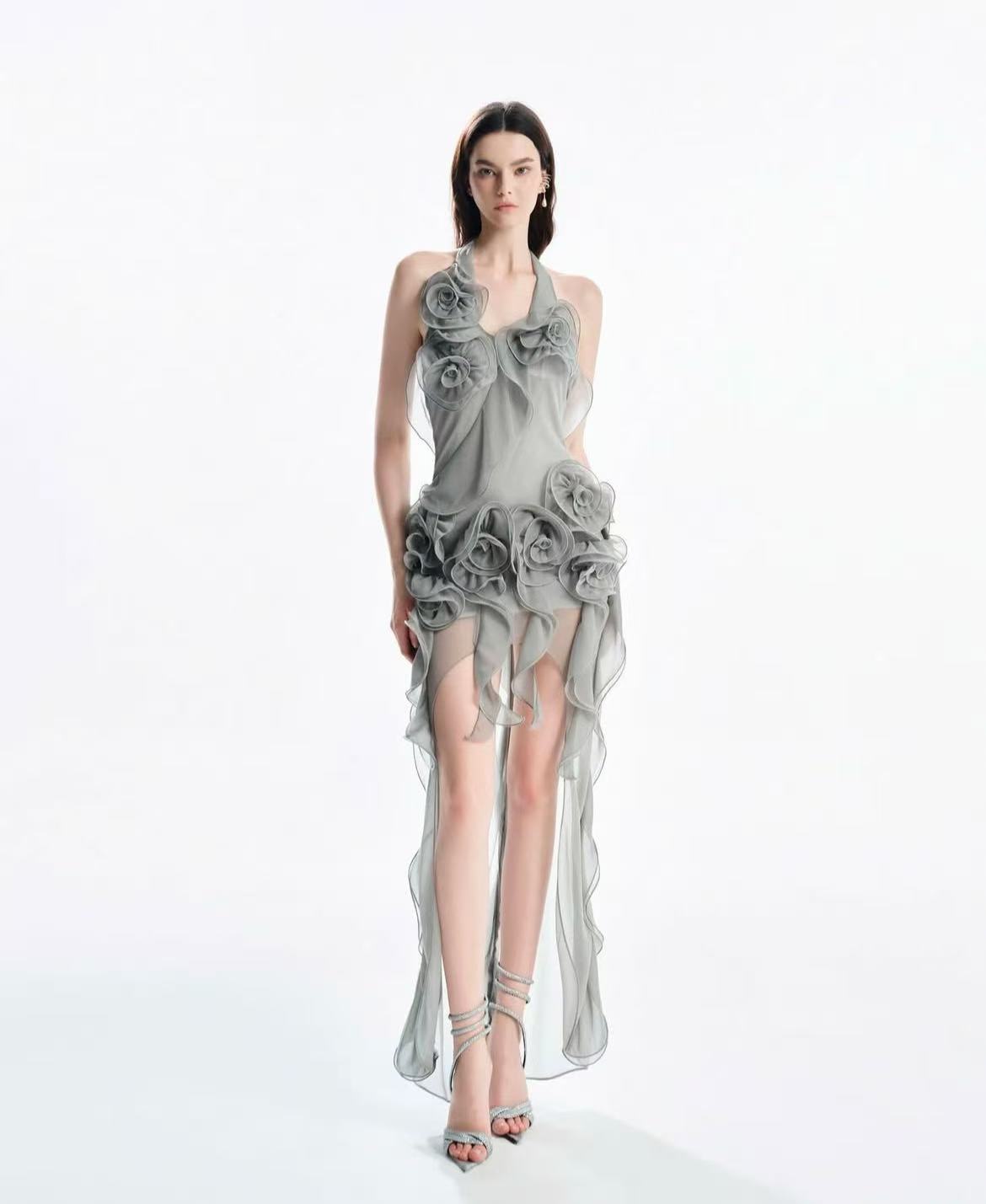 Must Have 3D Floral Wrap Dress Blue