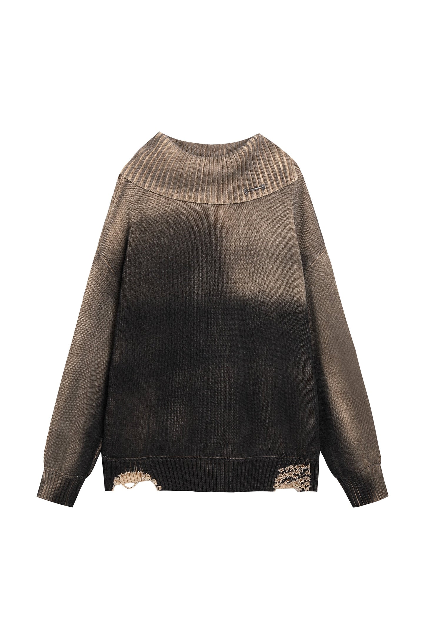 YJ1NGZYZJ Distressed Oversized Sweater In Dark Brown