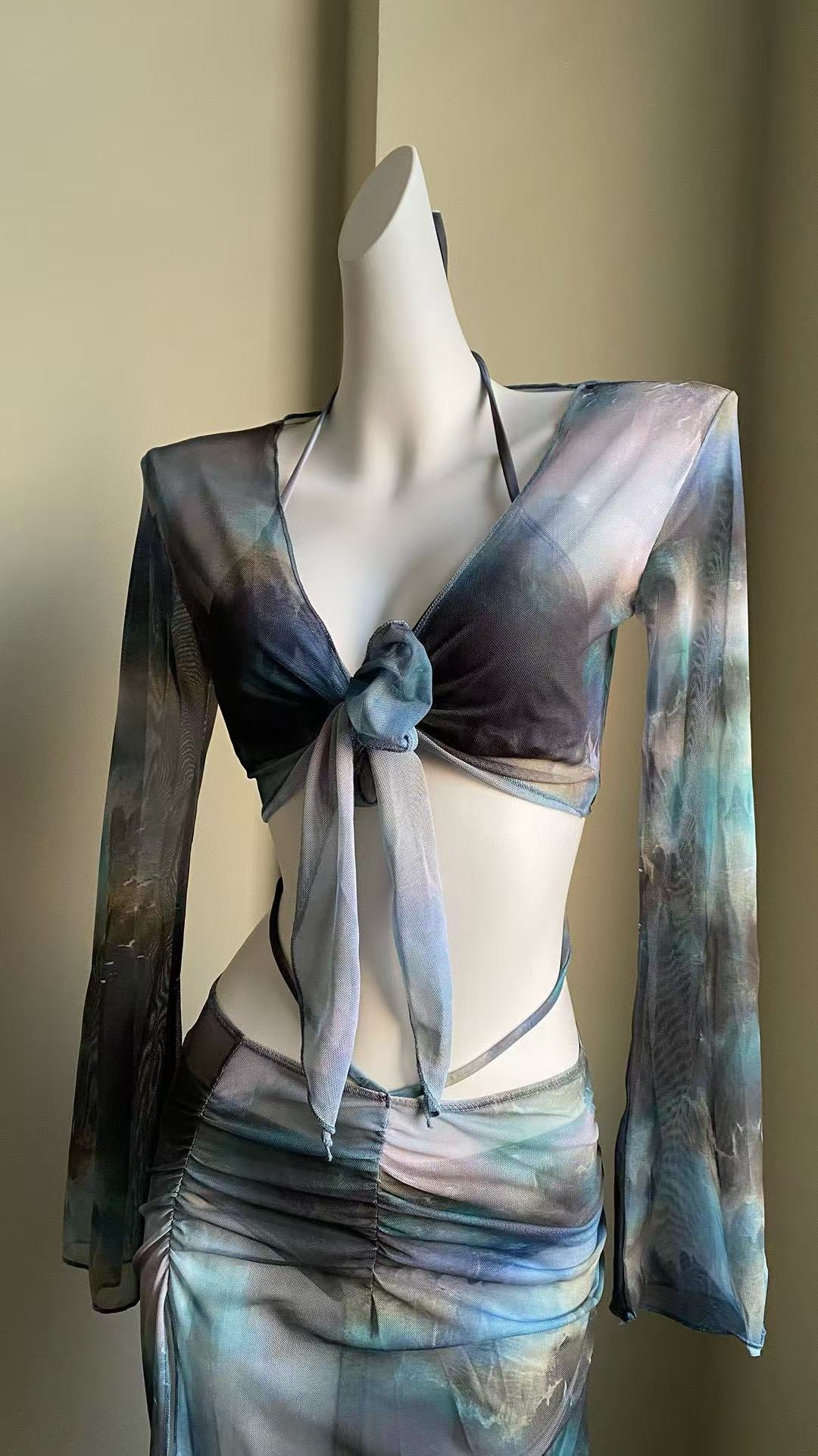 Tie-Dye Mesh Cutout Set with High Slit – Midnight Sky