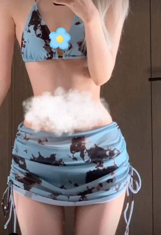 Blue Tie-Dye Mesh 3-Piece Swim Set