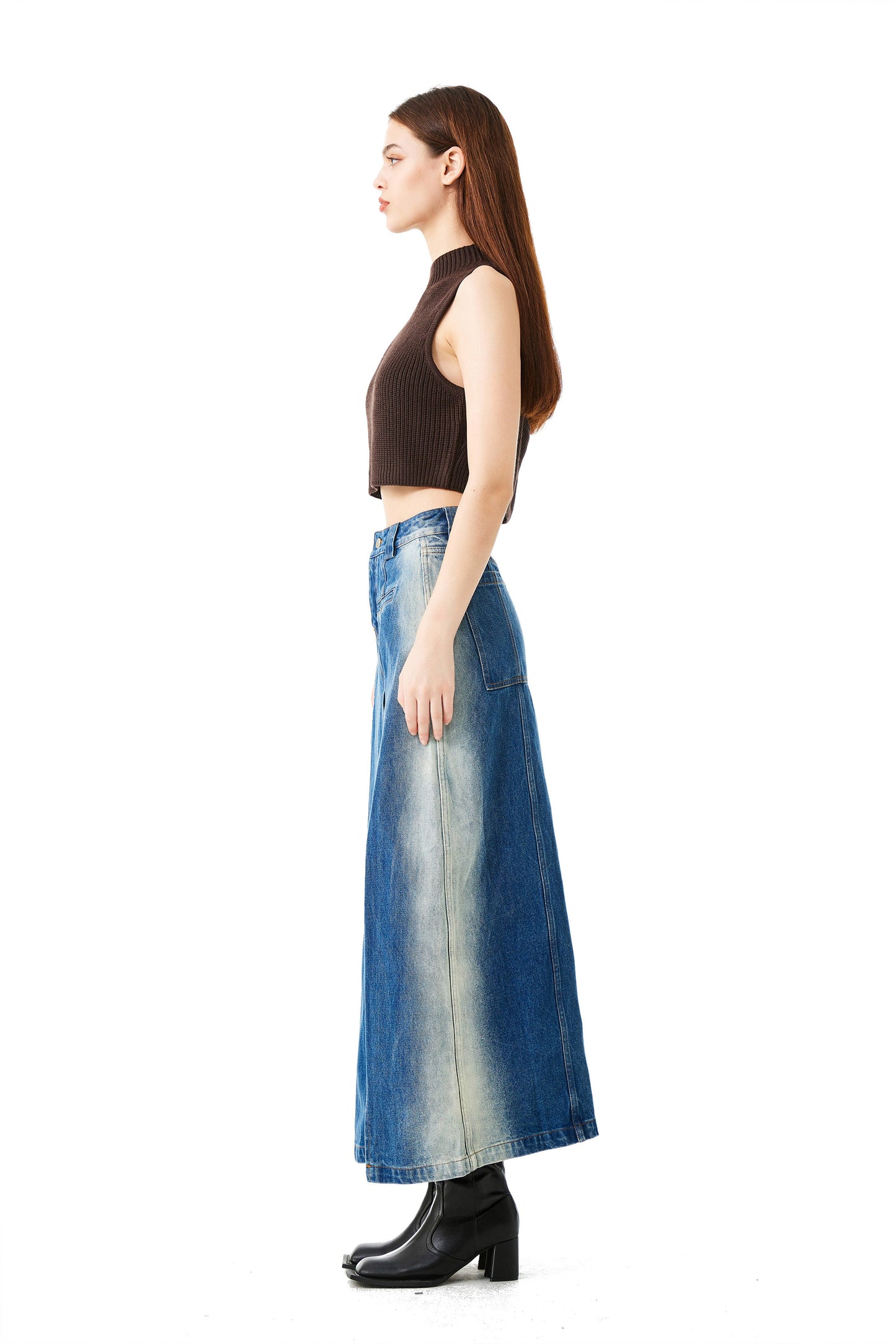 YJ1NGZYZJ High-Slit Denim Skirt