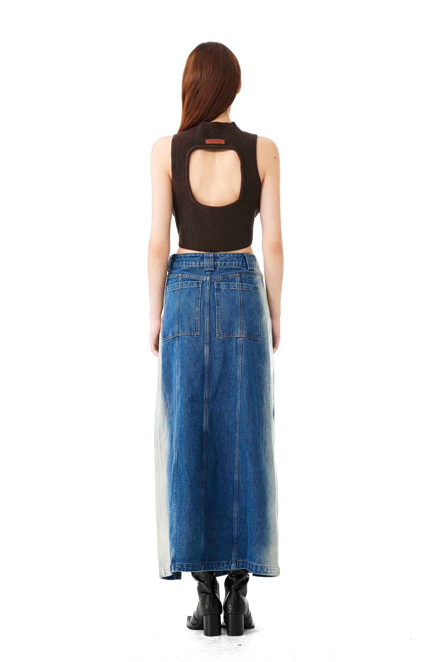 YJ1NGZYZJ High-Slit Denim Skirt