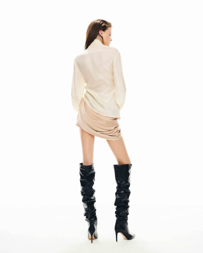 Must Have Viscose Shirt & Silk Wrap Mini Skirt