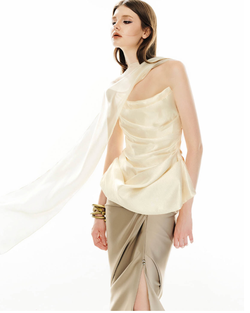 Must Have Corset with Scarf & Silk maxi skirt