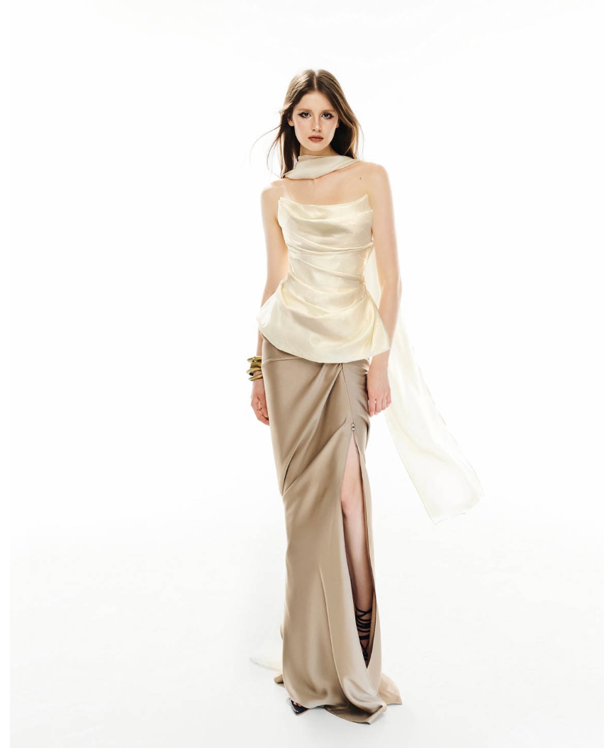 Must Have Corset with Scarf & Silk maxi skirt