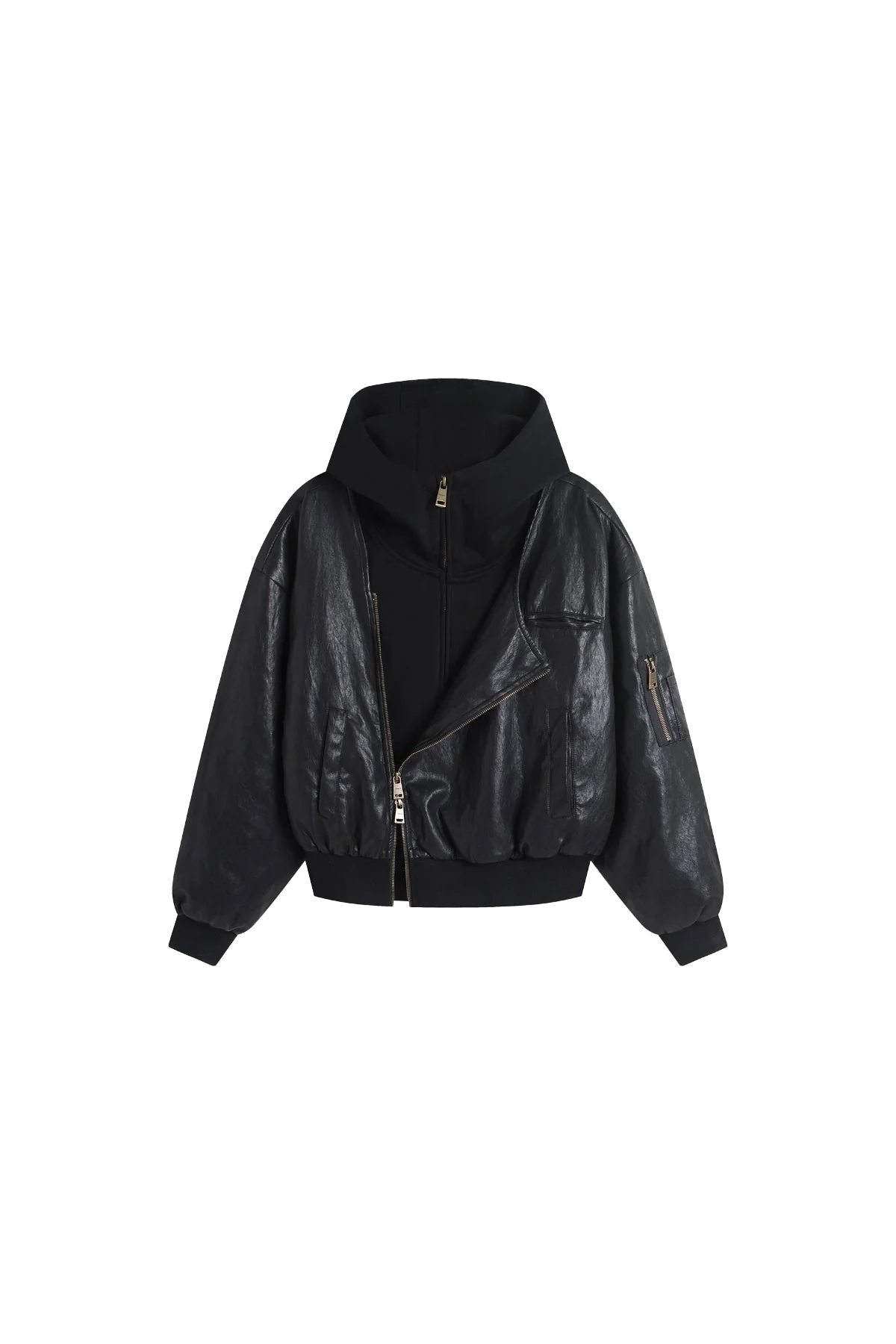 YJ1NGZYZJ Oversized Leather Bomber Jacket in Black
