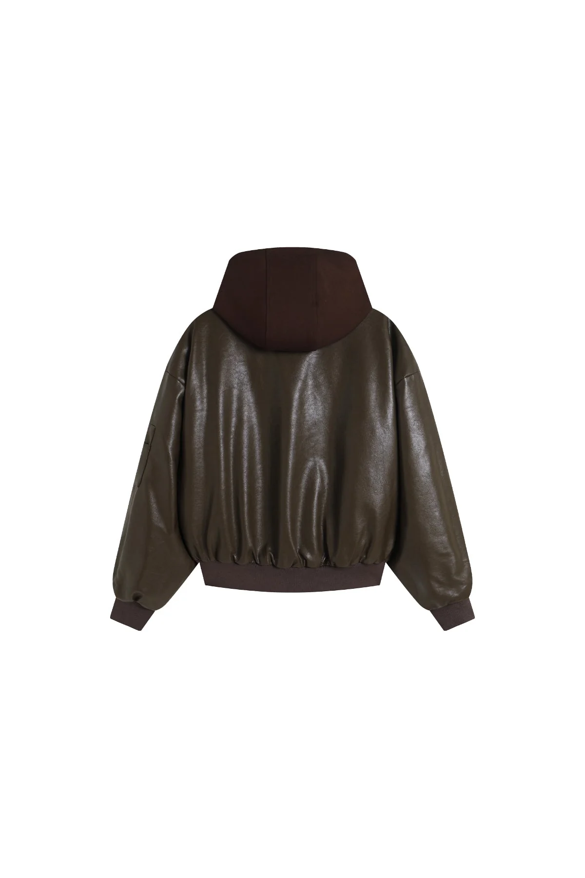 Oversized Leather Bomber Jacket in Brown