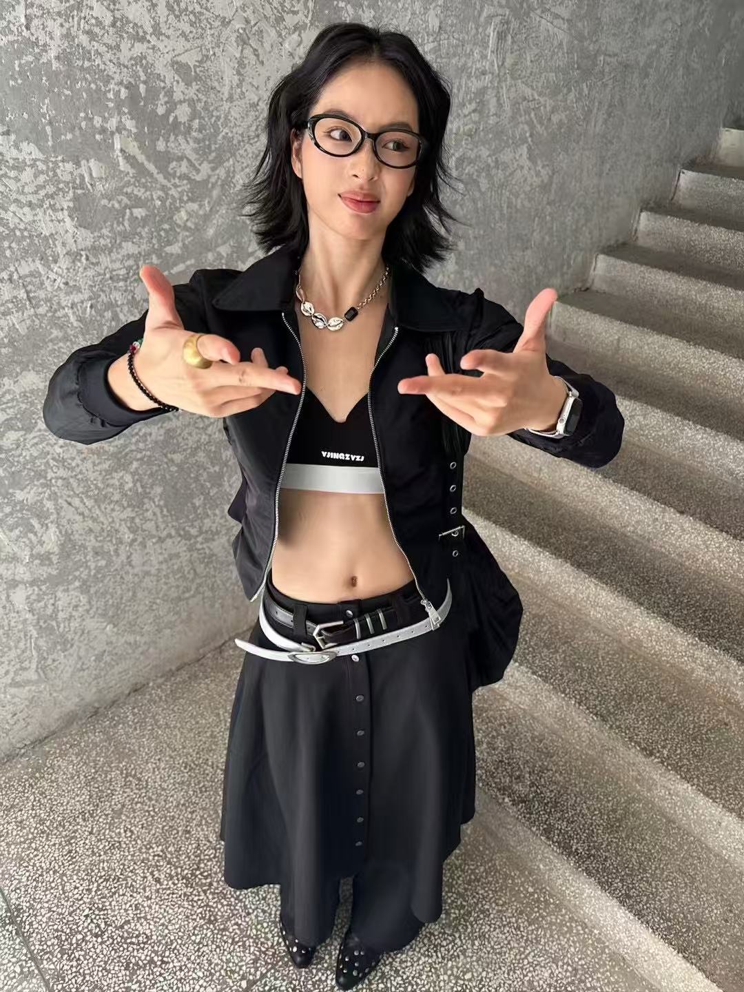 YJ Collared Double Zip Jacket In Black