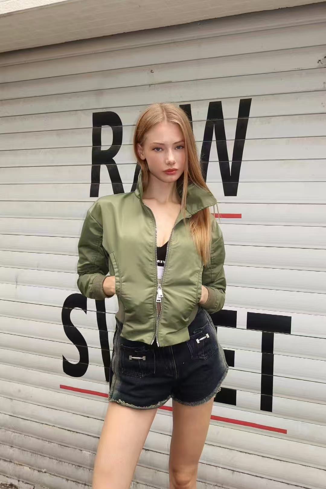 YJ Collared Double Zip Jacket In Green