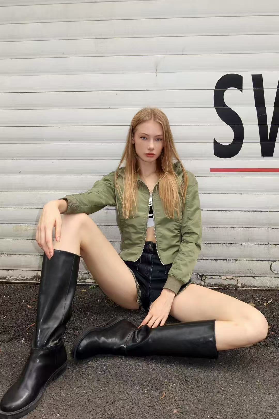 YJ Collared Double Zip Jacket In Green