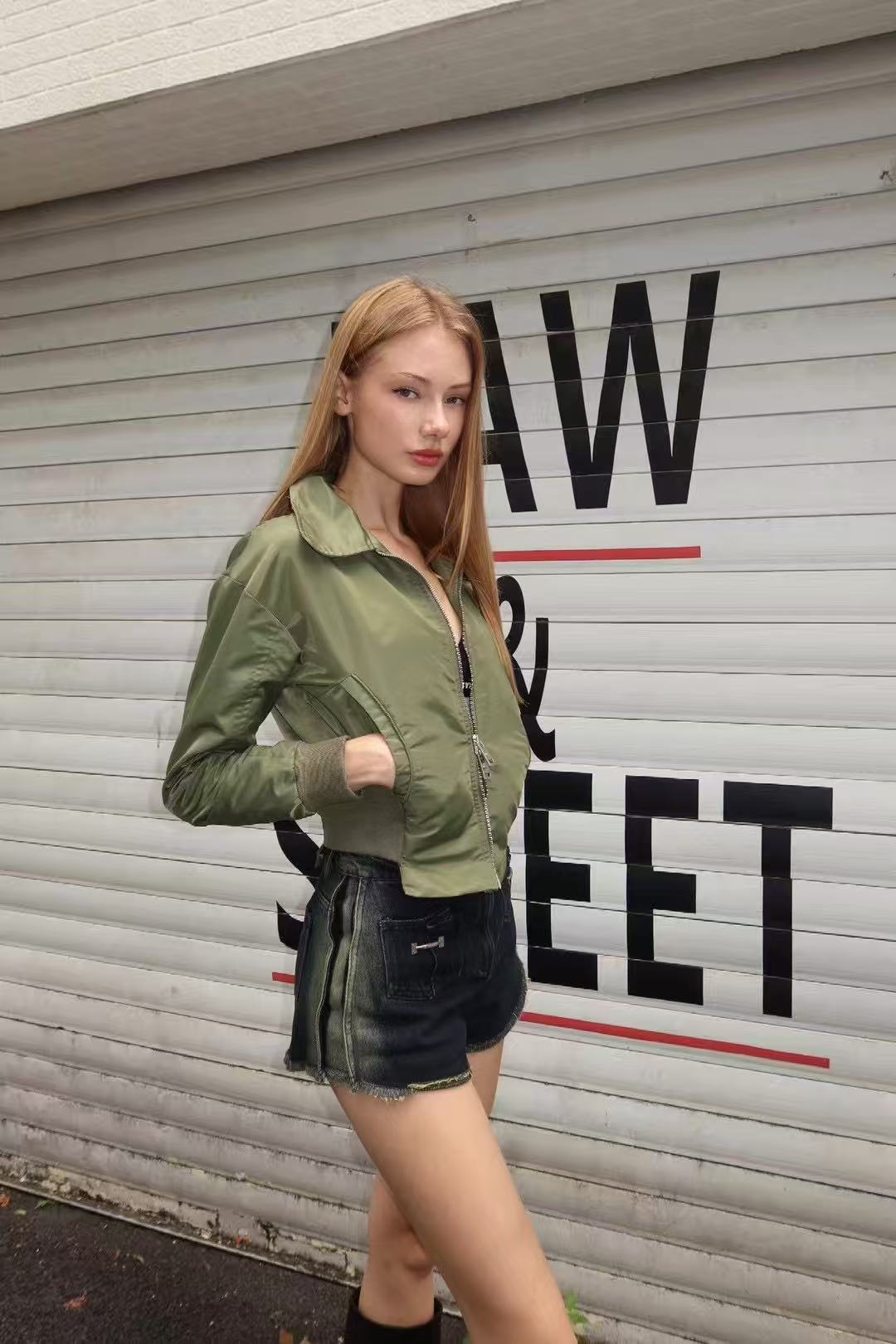 YJ Collared Double Zip Jacket In Green