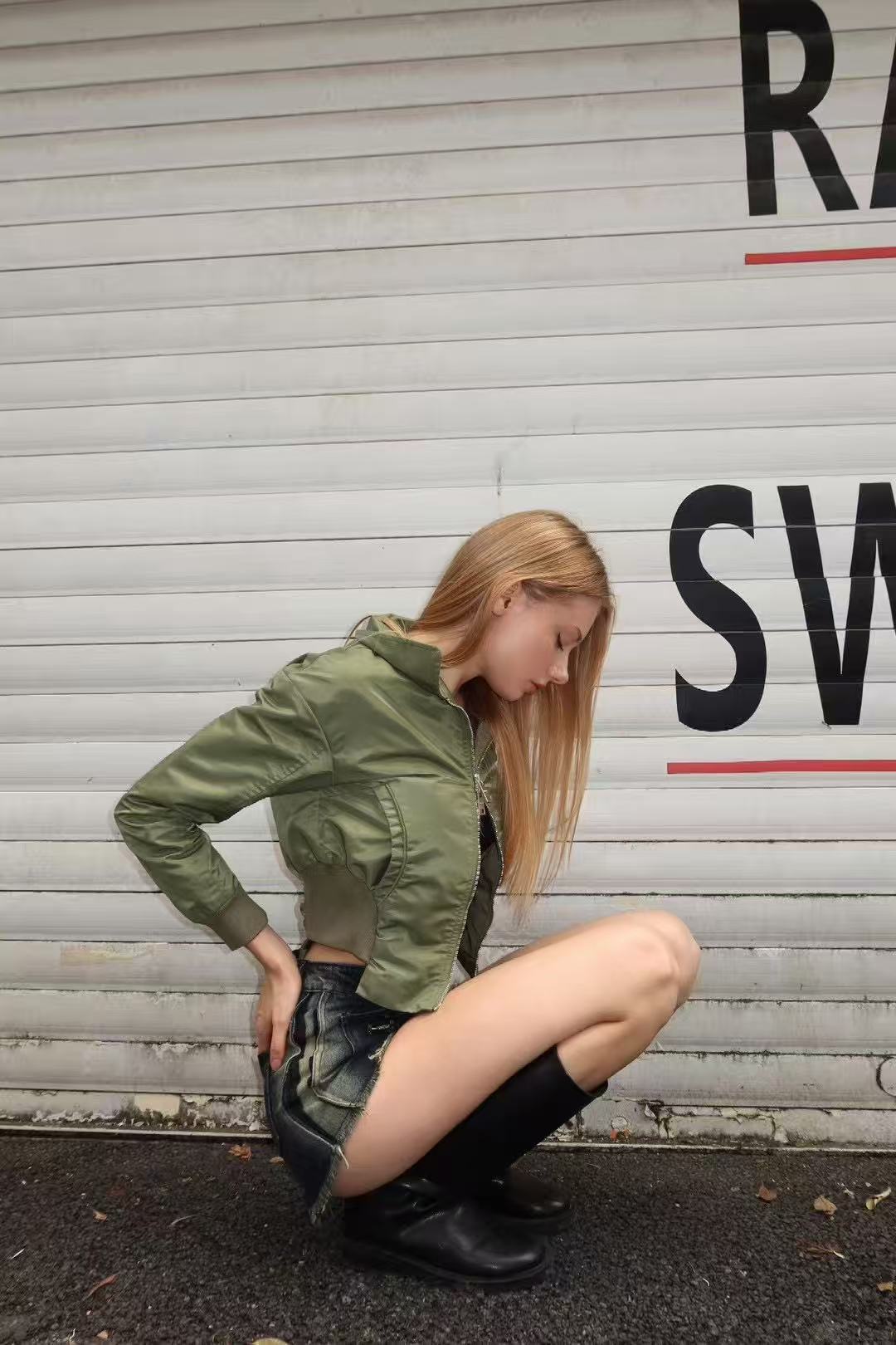 YJ Collared Double Zip Jacket In Green