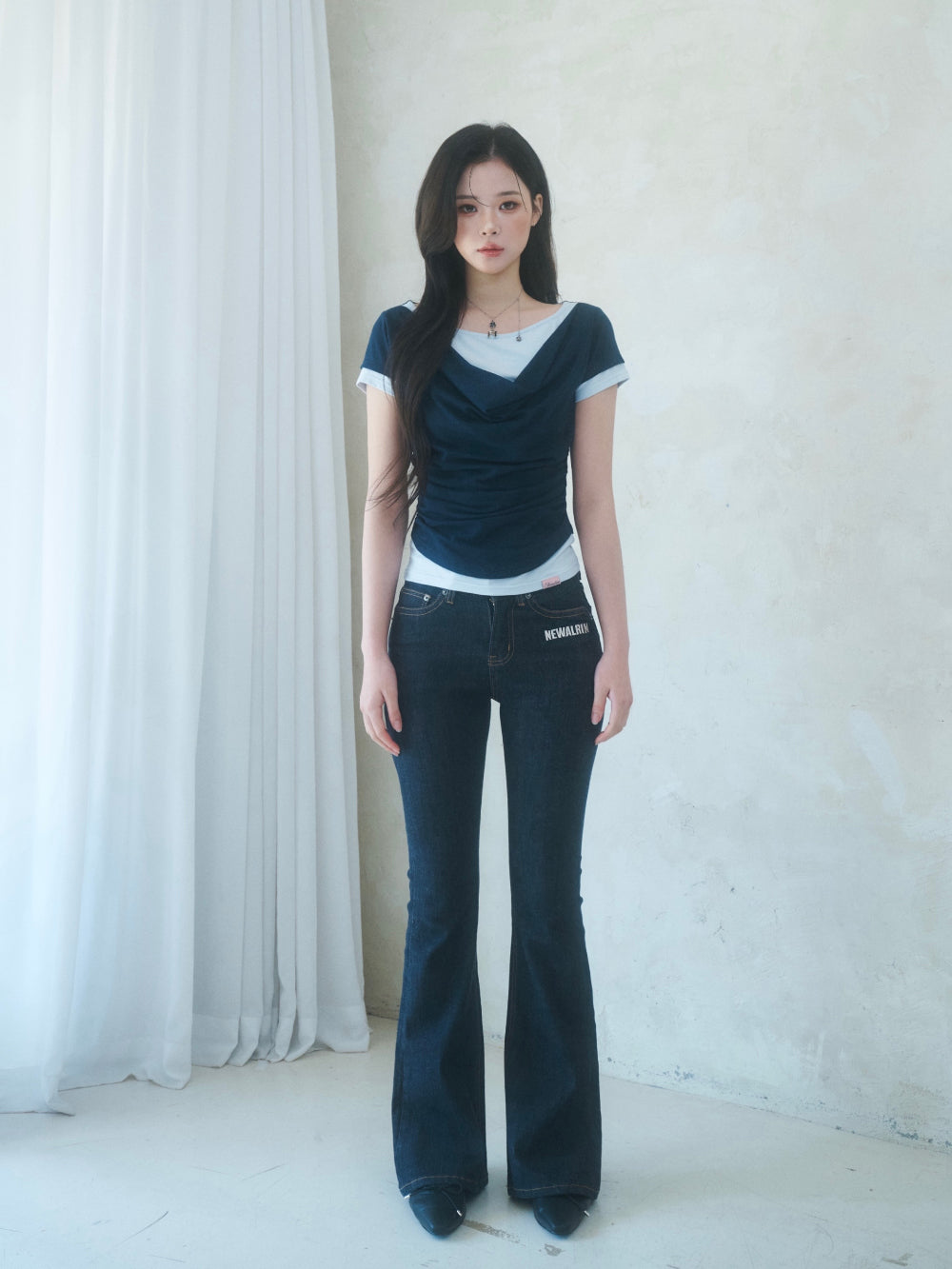Newalrin Tori Draping Layered Short Sleeve Top
