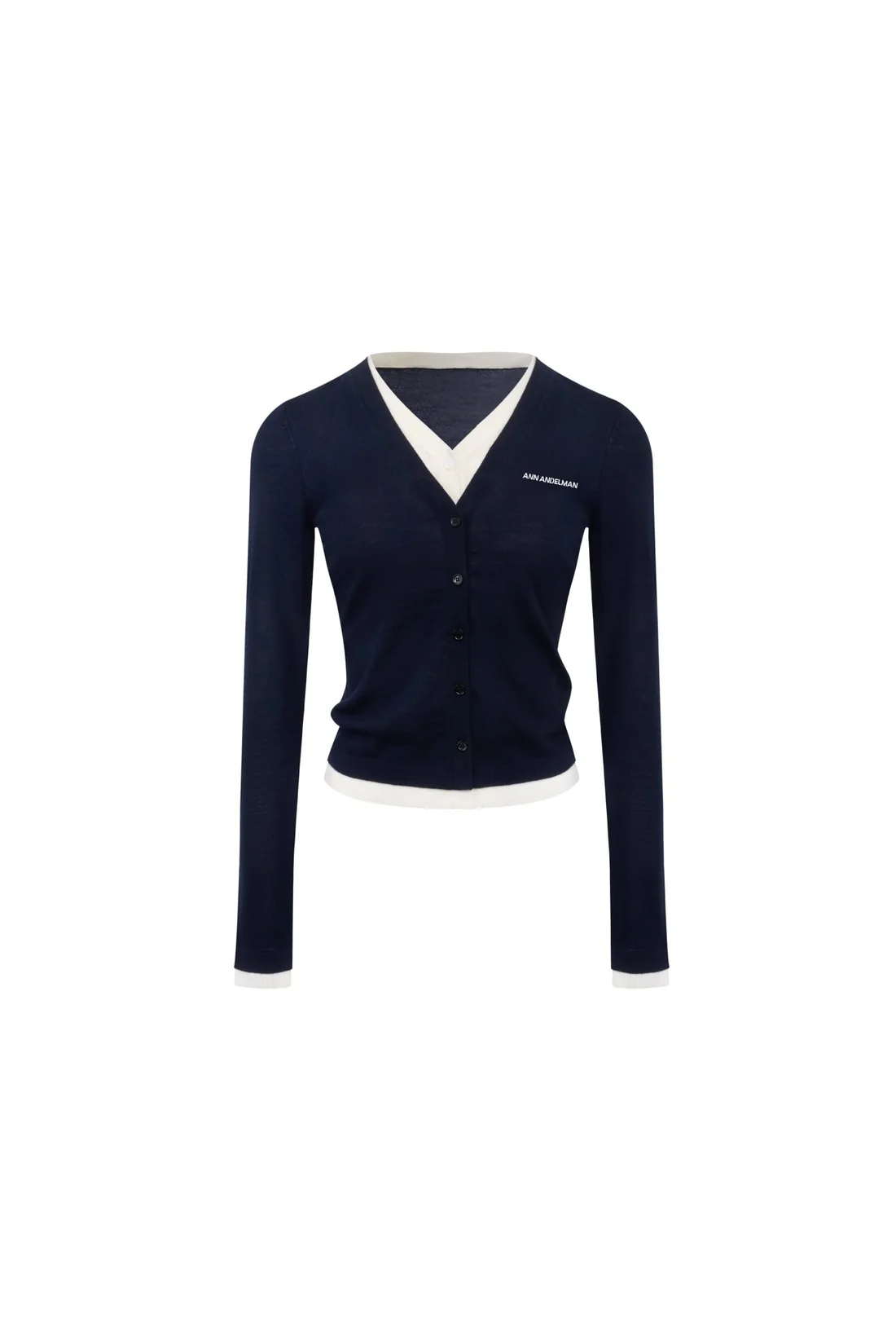 Ann Andelman Dark Royal Blue Fake Two-piece Wool Long-sleeved Cardigan