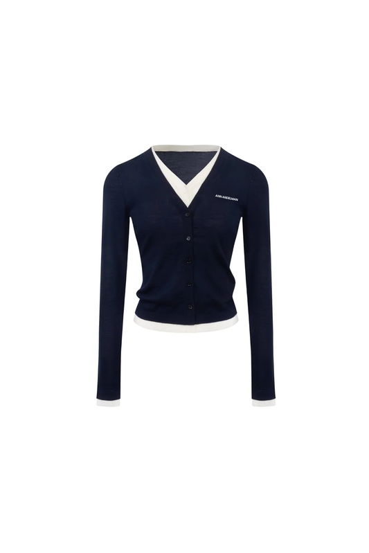 Ann Andelman Dark Royal Blue Fake Two-piece Wool Long-sleeved Cardigan