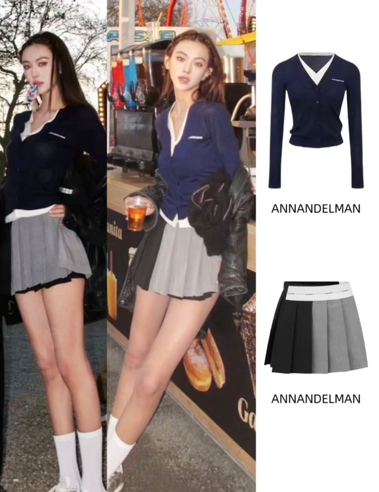 Ann Andelman Dark Royal Blue Fake Two-piece Wool Long-sleeved Cardigan