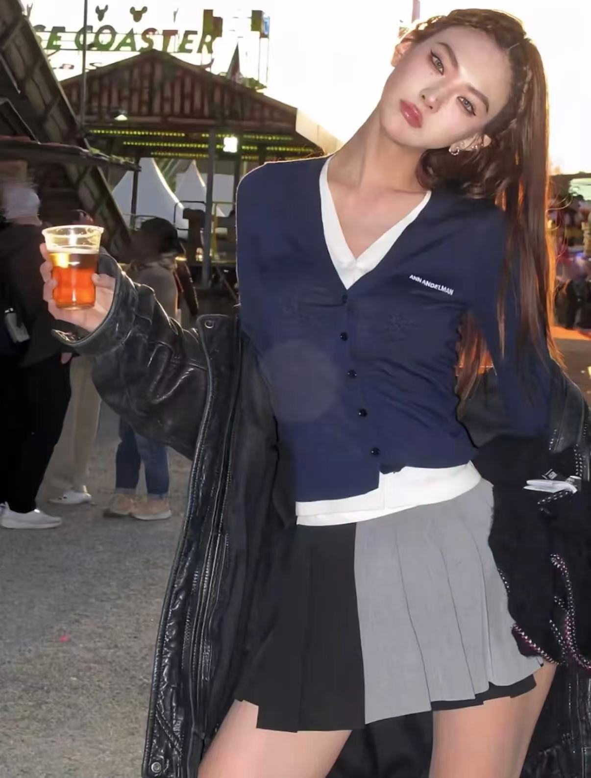 Ann Andelman Dark Royal Blue Fake Two-piece Wool Long-sleeved Cardigan