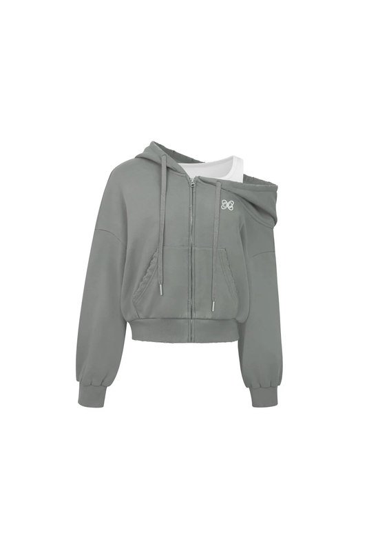 Ann Andelman Gray Green Off Shoulder Sweatshirt易梦玲同款