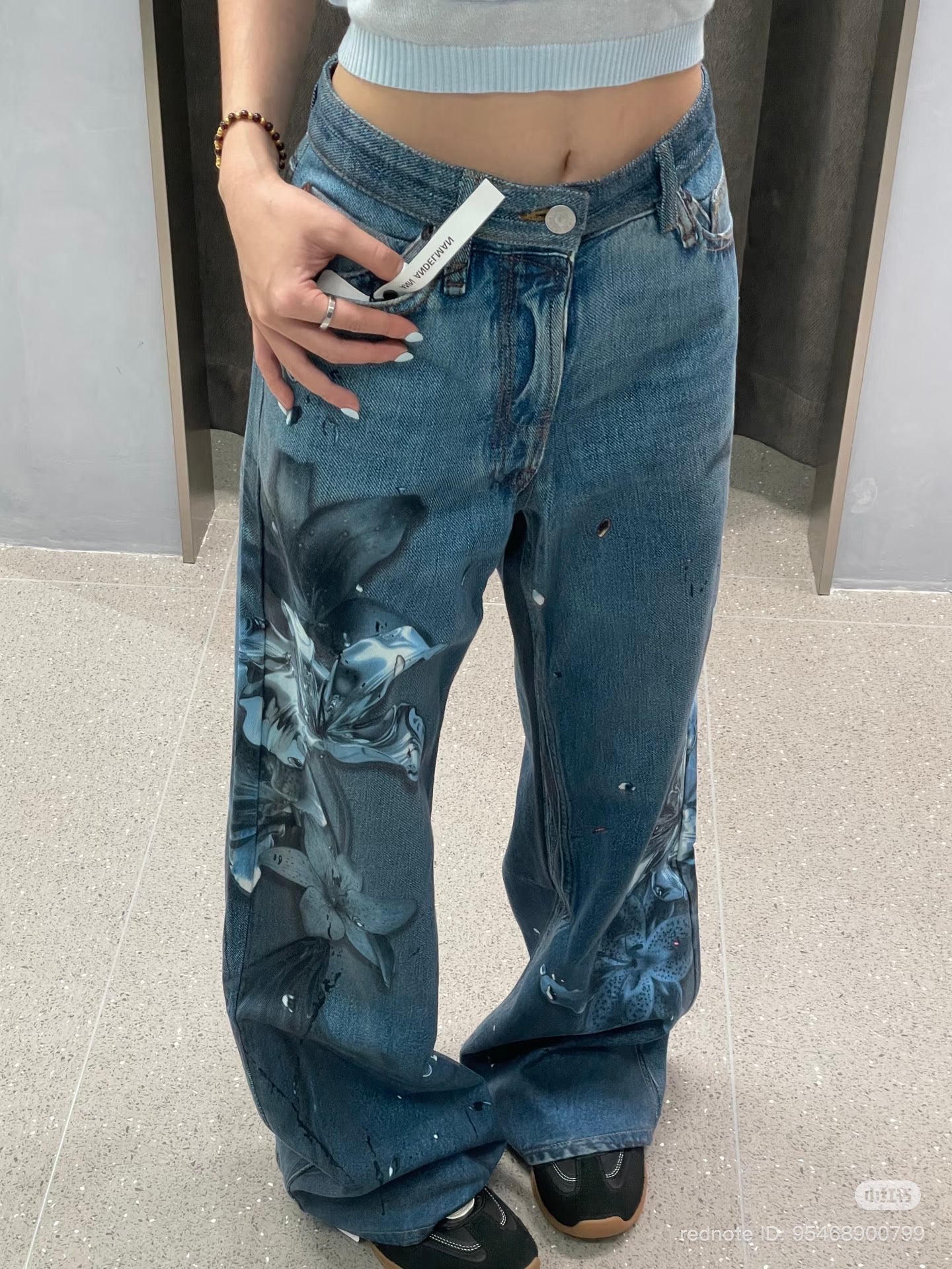 Ann Andelman Blue Floral Wide-leg Jeans