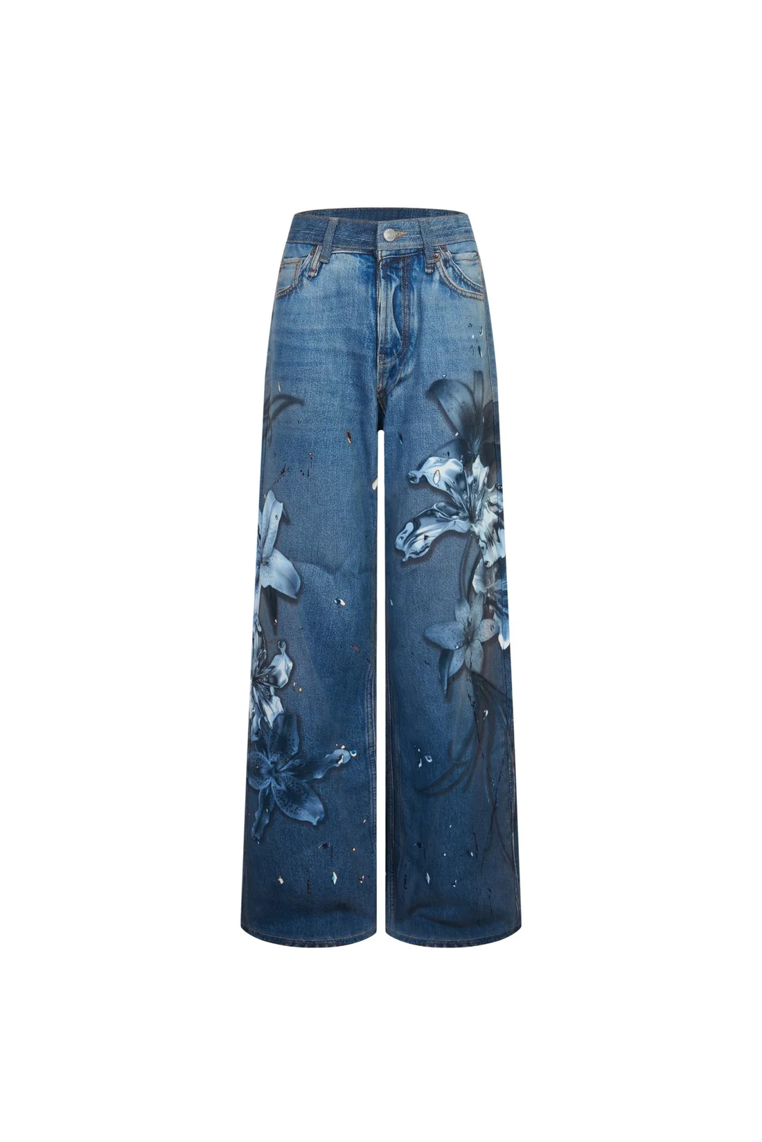 Ann Andelman Blue Floral Wide-leg Jeans