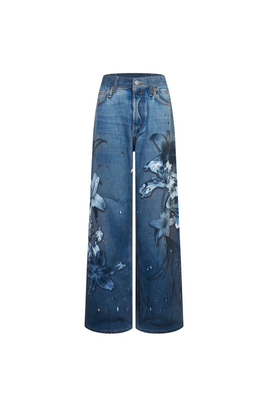 Ann Andelman Blue Floral Wide-leg Jeans