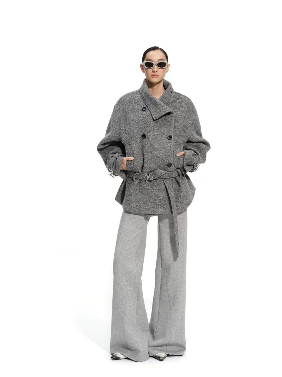 Naws Mist Grey Layered Collar Woolen Jacket