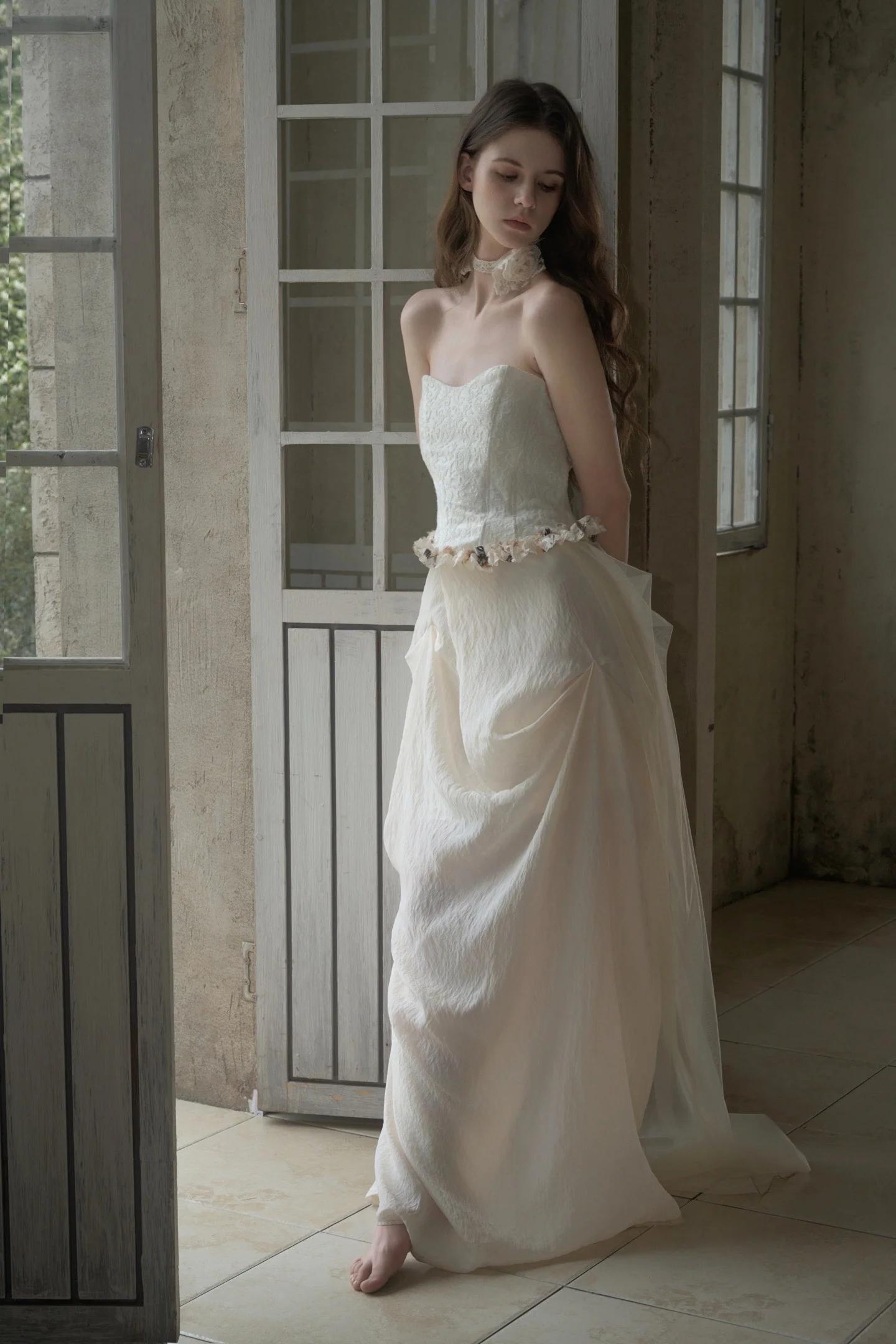 CROWCREW White Mist Fishbone Strapless Dress