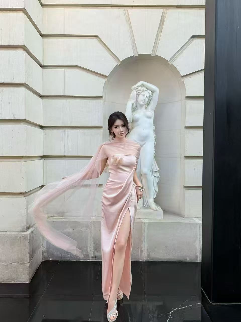 CROWCREW Pink Oriole Morning Mist Strapless Dress