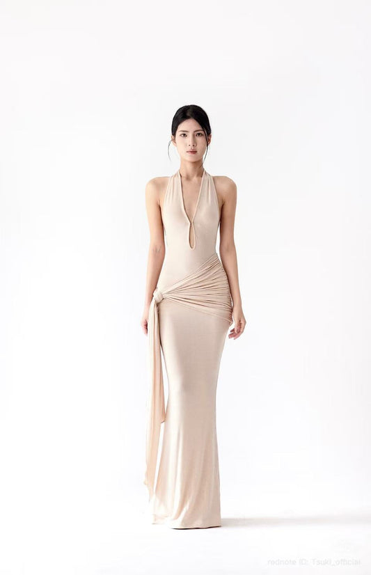 Tsuki ASYMMETRIC HALTER NECK BACKLESS DRESS