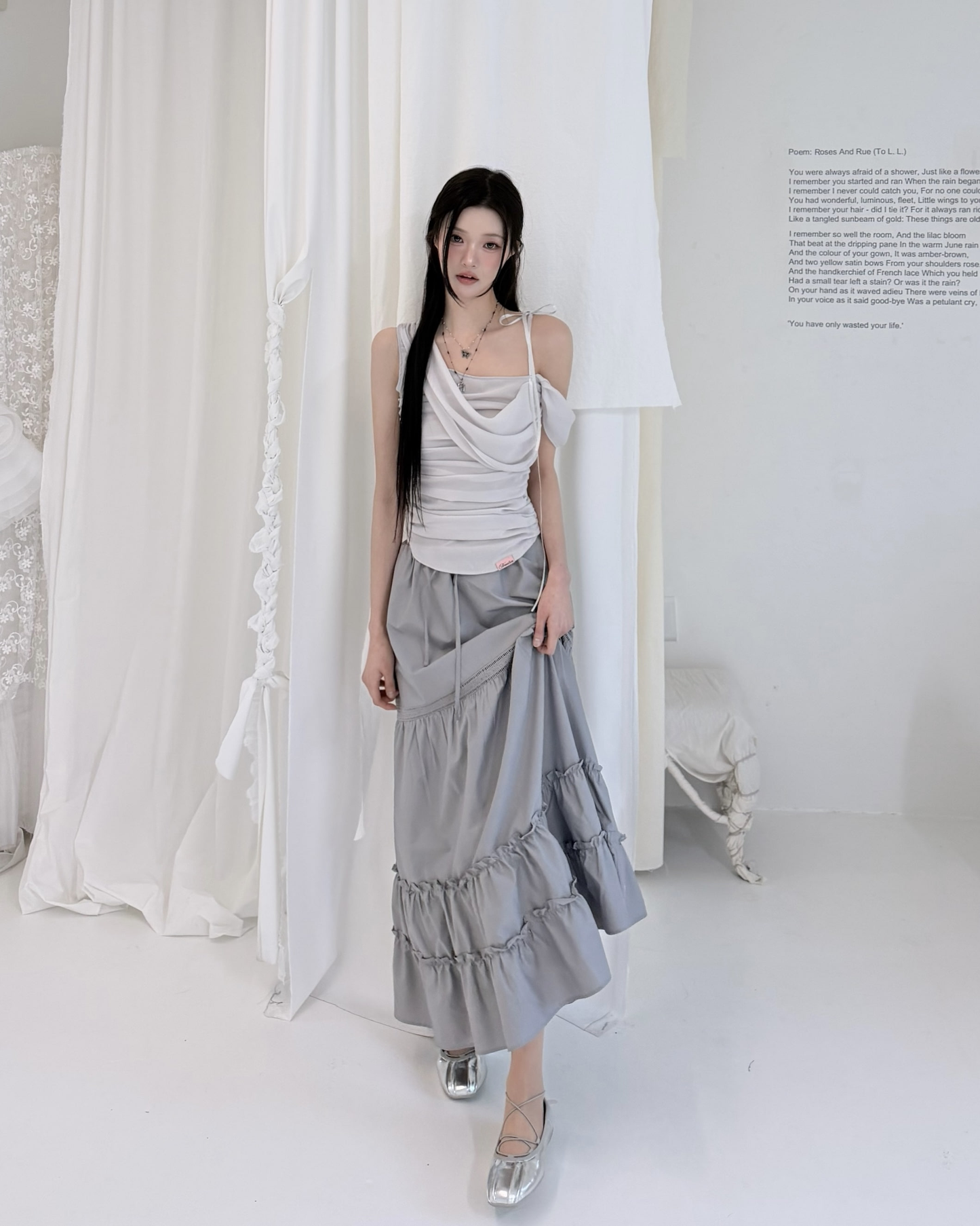 Newalrin Glow Chiffon Shirred Sleeveless Blouse