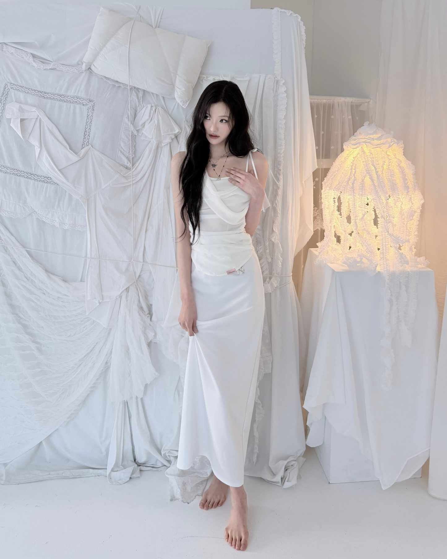 Newalrin Glow Chiffon Shirred Sleeveless Blouse