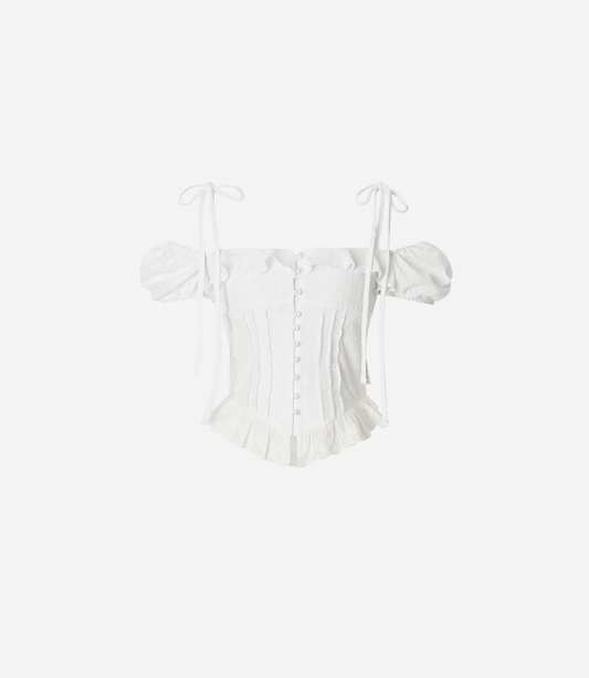 Newalrin ROSÉ 2 Off-Shoulder Pintuck Lace Blouse