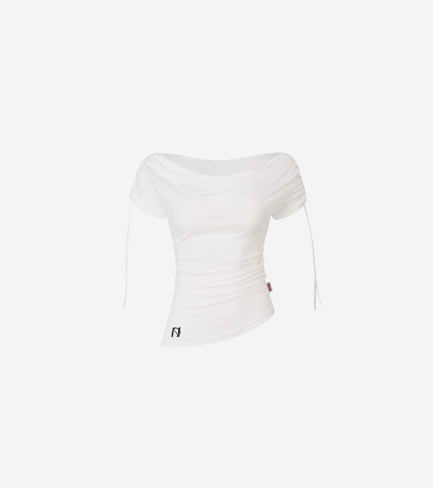 Newalrin Meow Summer draping shrring Boat neck Top