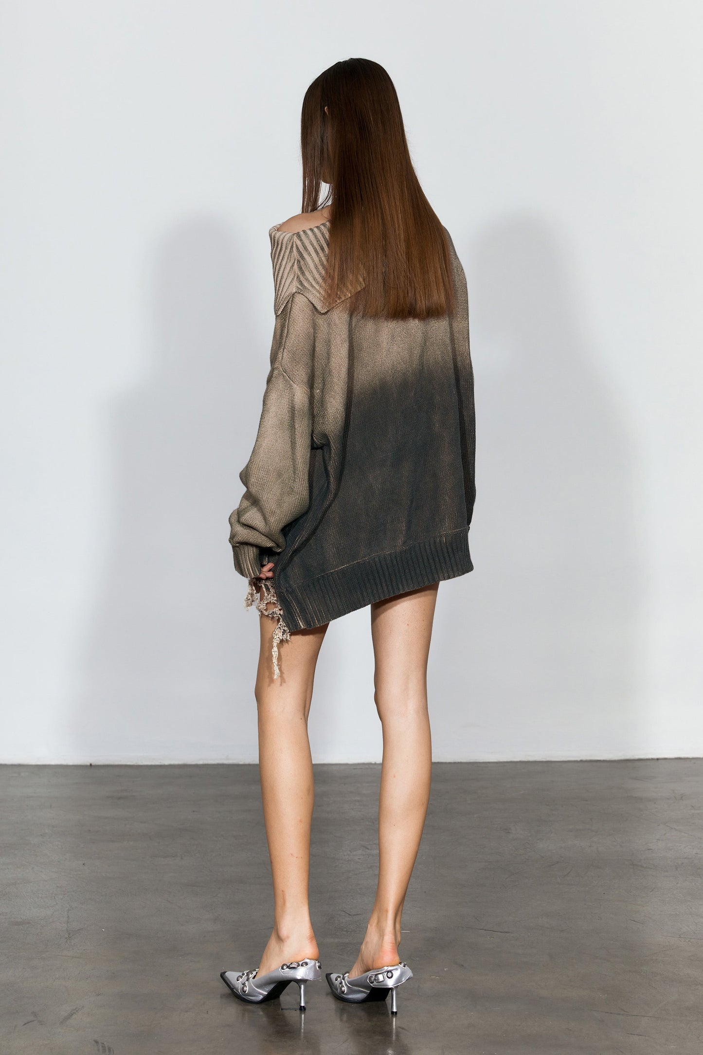 YJ1NGZYZJ Distressed Oversized Sweater In Dark Brown