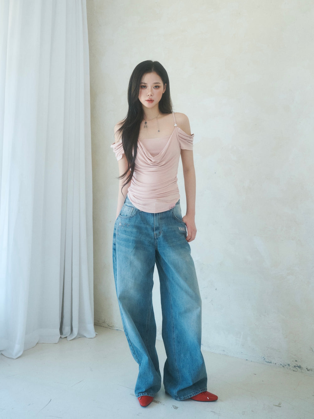 Newalrin Eve Summer Draping Off-Shoulder Blouse