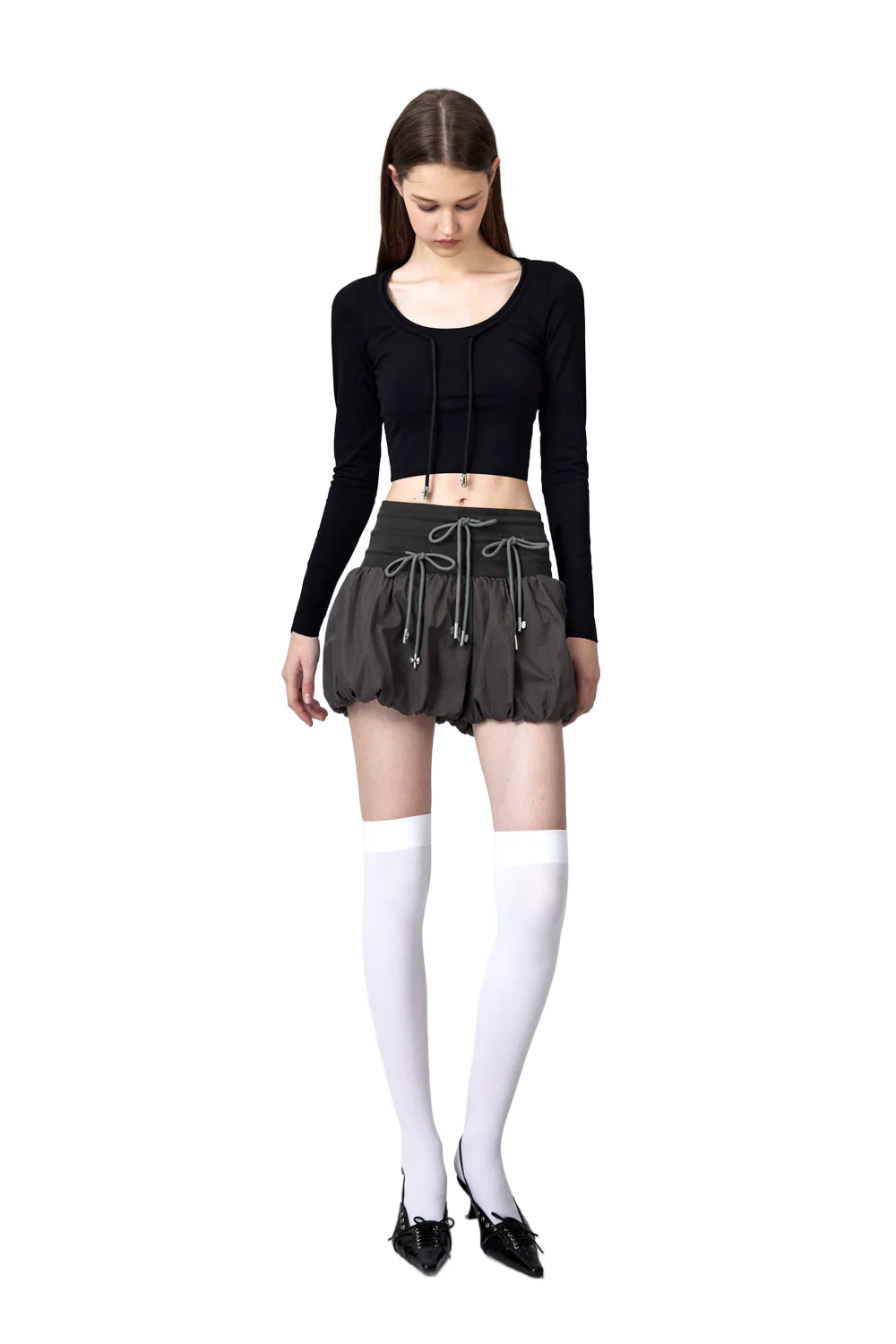 yj1ngzyzj High-Waisted Bow Pantskirt In Taupe Gray