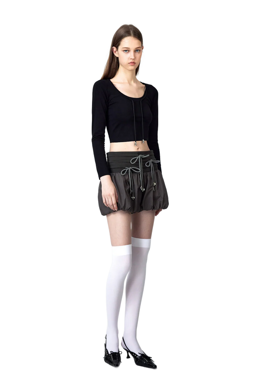 yj1ngzyzj High-Waisted Bow Pantskirt In Taupe Gray