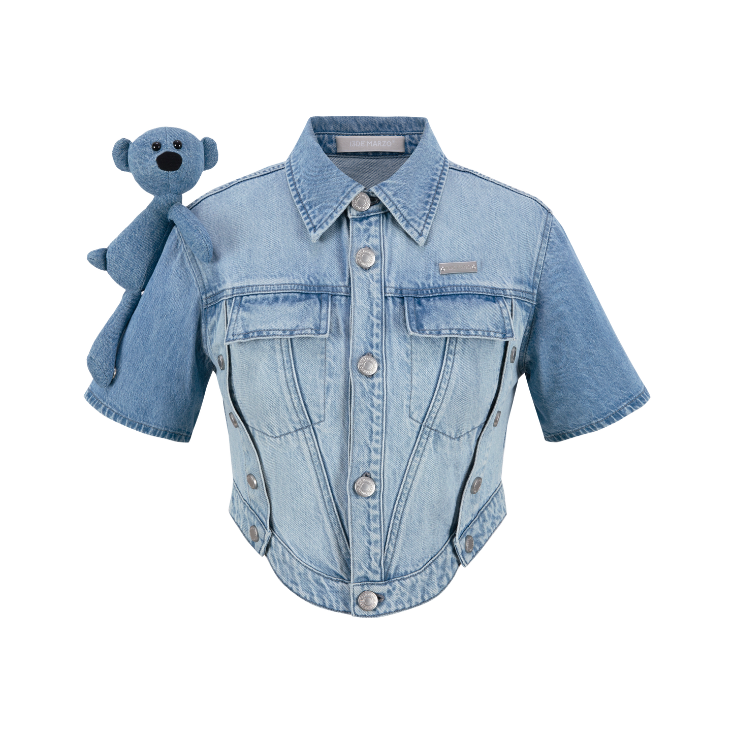 13DE MARZO Metal Rivet Short Denim Shirt