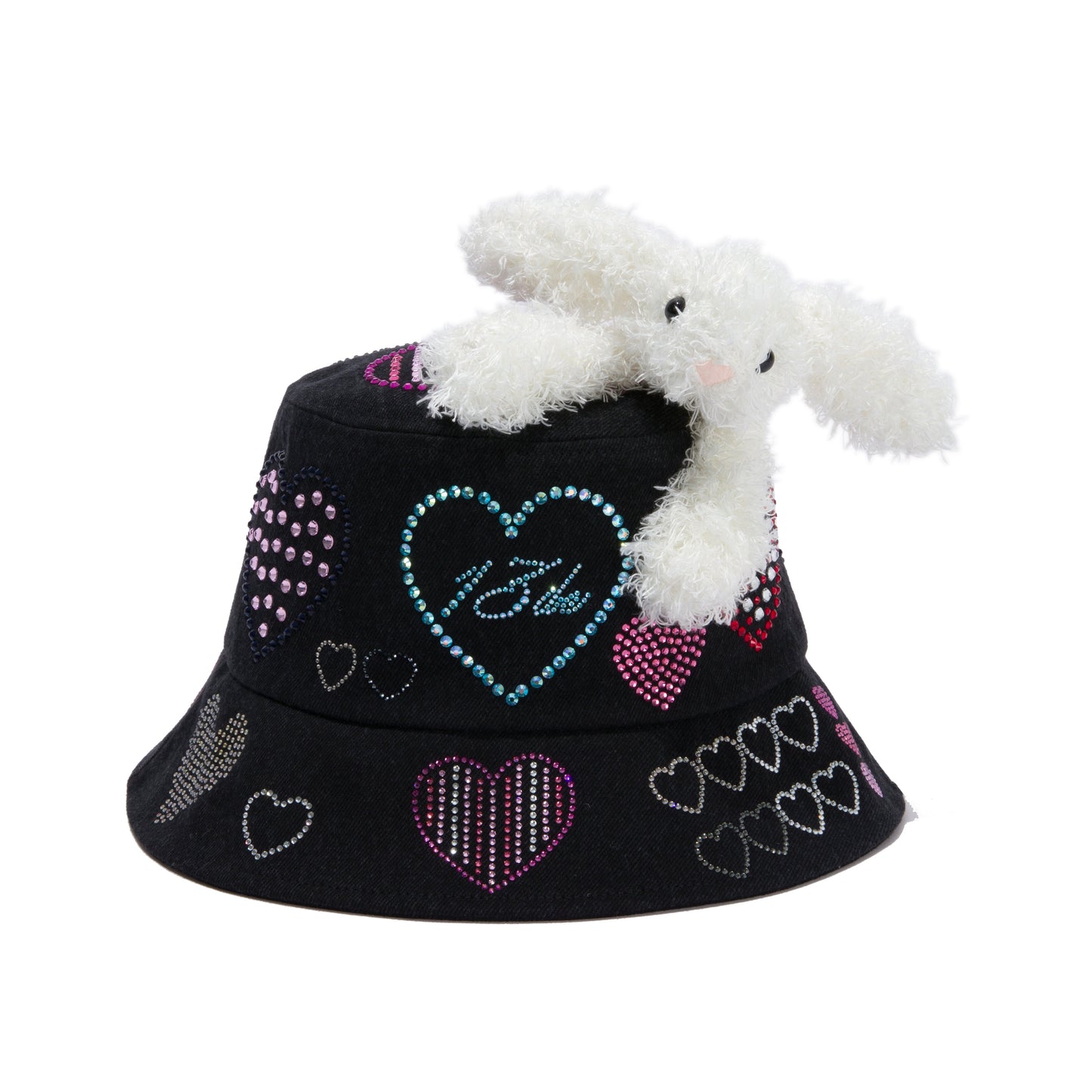 13DE MARZO Rhinestone Heart Denim Bucket Hat