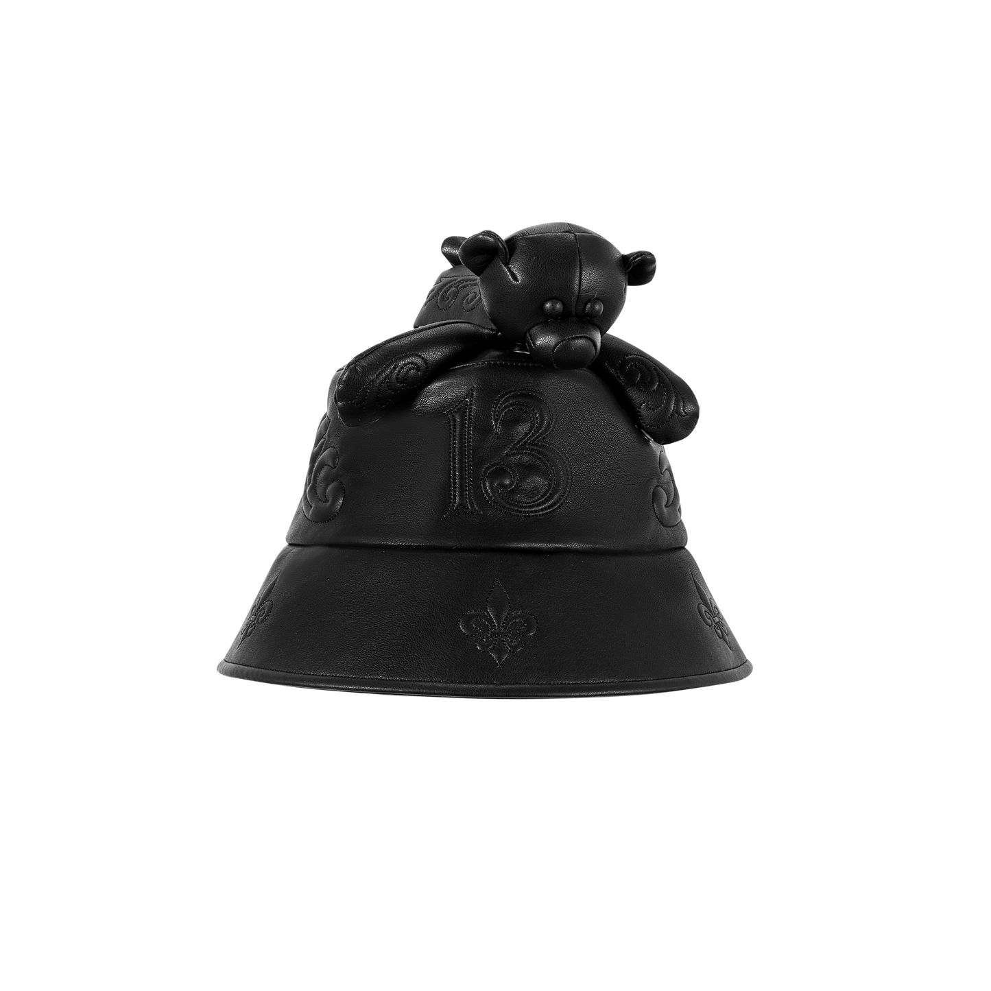 13DE MARZO Bear Dark Suture Leather Bucket Hat